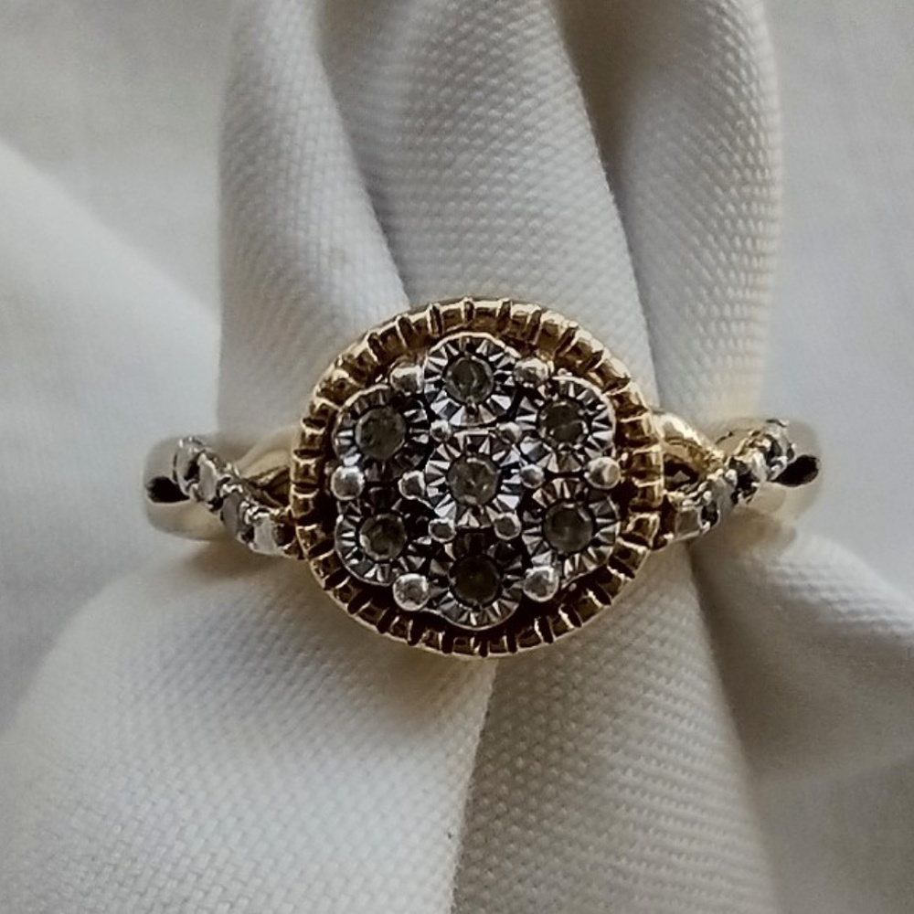 Vintage Bridal Style Vermeil Gold Plated CZ Sterling Silver Ring / Size Seven